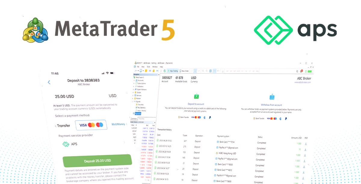 支付服务提供商APS加入MetaTrader 5的内置支付系统